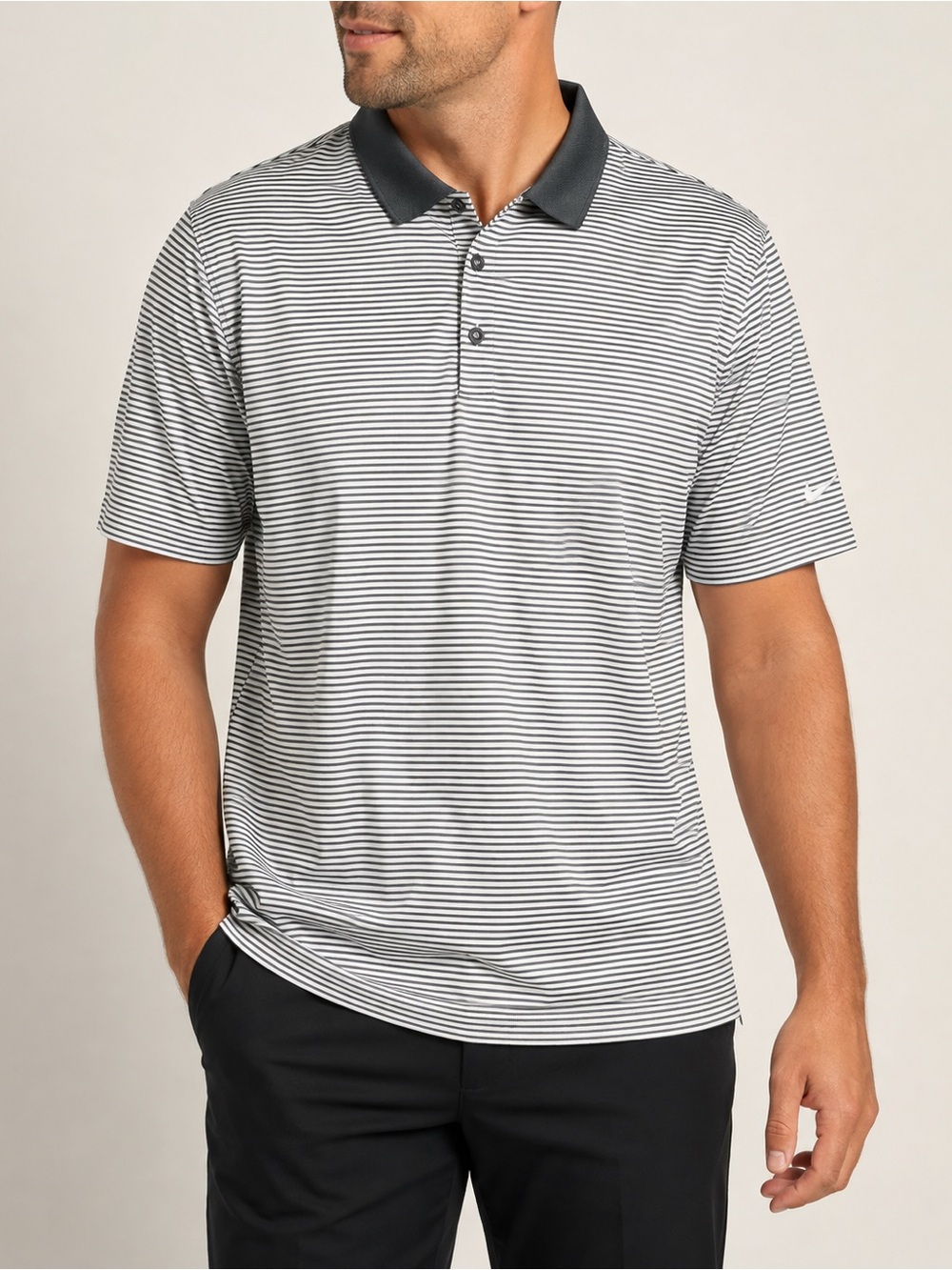 Nike Men's Gray & White Striped Polo XXL